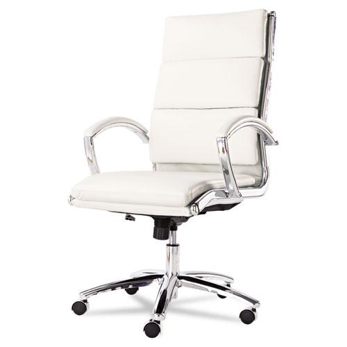 Alera Neratoli High-Back Slim Profile Chair, Faux Leather, 275 lb Cap, 17.32" to 21.25" Seat Height, White Seat/Back, Chrome. Picture 3
