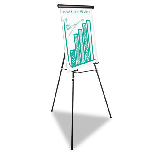 Heavy-Duty Adjustable Presentation Easel, 69" Maximum Height, Metal, Black. Picture 1