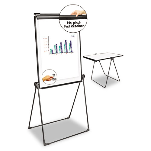 Foldable Double-Sided Dry Erase Easel, Two Configurations, 29 x 41, White Surface, Black Plastic Frame. Picture 1