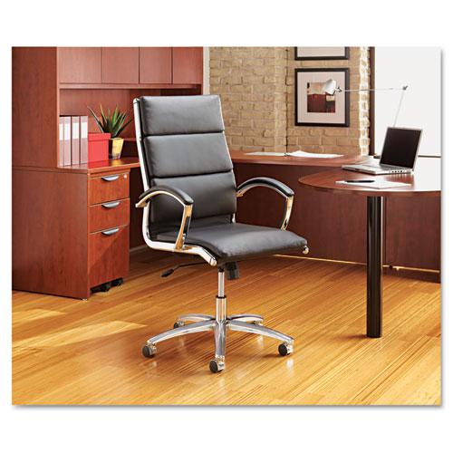 Alera Neratoli Mid-Back Slim Profile Chair, Faux Leather, Supports Up to 275 lb, Black Seat/Back, Chrome Base. Picture 4