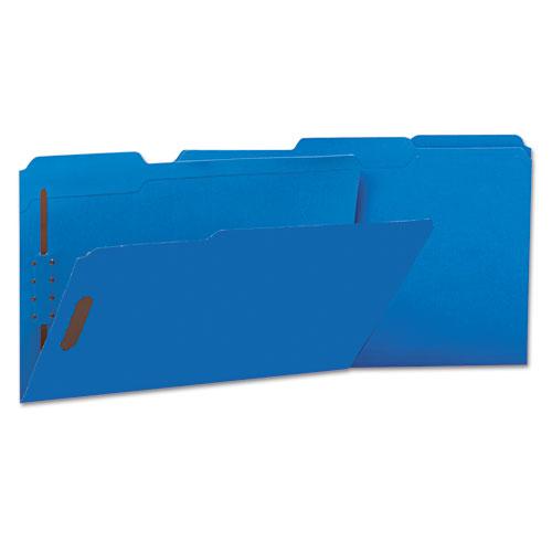 Deluxe Reinforced Top Tab Fastener Folders, 0.75" Expansion, 2 Fasteners, Legal Size, Blue Exterior, 50/Box. Picture 4