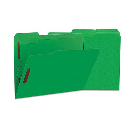 Deluxe Reinforced Top Tab Fastener Folders, 2 Fasteners, Letter Size, Green Exterior, 50/Box. Picture 1