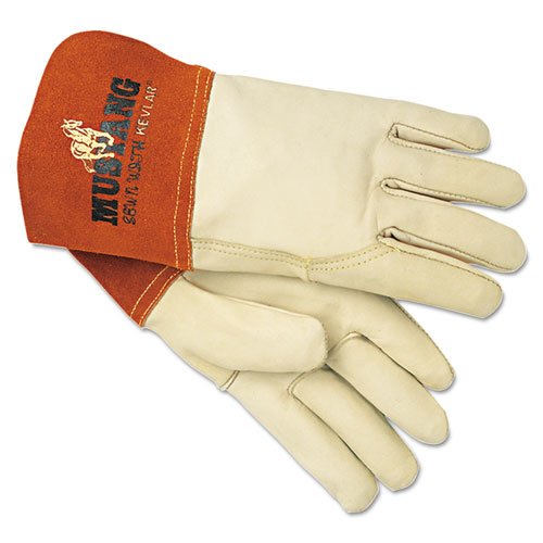Mustang MIG/TIG Leather Welding Gloves, White/Russet, Large, 12 Pairs. Picture 1