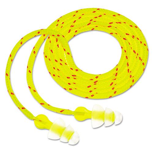 Tri-Flange Earplugs, Corded, 26 dB NRR, Yellow/Orange, 100 Pairs. Picture 1