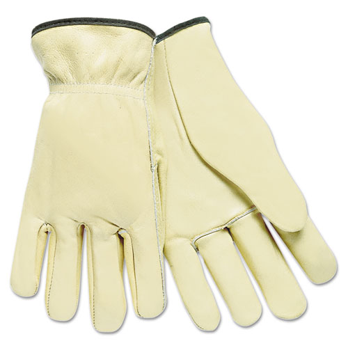 Full Leather Cow Grain Driver Gloves, Tan, Large, 12 Pairs. Picture 1