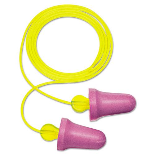 No-Touch Push-to-Fit Single-Use Earplugs, Corded, 29 dB NRR, Purple/Yellow, 100 Pairs. Picture 1