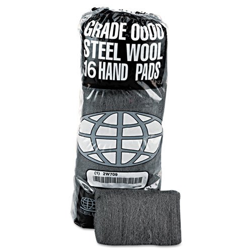 Industrial-Quality Steel Wool Hand Pad, #0 Fine, Steel Gray, 16/Pack, 12 Packs/Carton. The main picture.