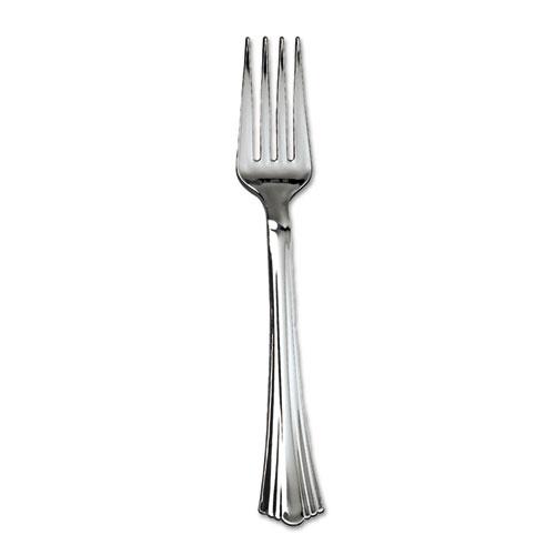 Heavyweight Plastic Forks, Reflections Design, Silver, 600/Carton. The main picture.