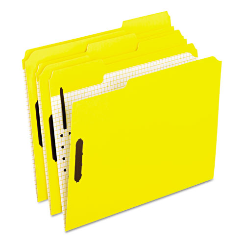 Colored Classification Folders with Embossed Fasteners, 2 Fasteners, Letter Size, Yellow Exterior, 50/Box. Picture 1