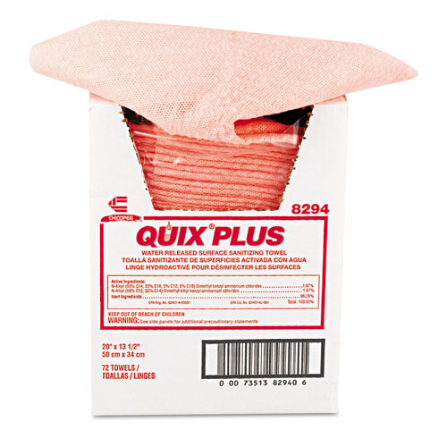 Quix Plus Cleaning and Sanitizing Towels, 13.5 x 20, Pink, 72/Carton. Picture 3