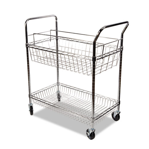 Carry-all Cart/Mail Cart, Two-Shelf, 34.88w x 18d x 39.5h, Silver. Picture 3