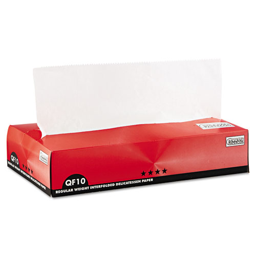 QF10 Interfolded Dry Wax Deli Paper, 10 x 10.25, White, 500/Box, 12 Boxes/Carton. Picture 1