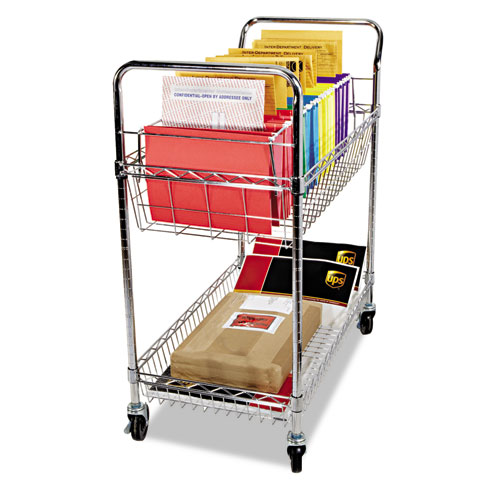 Carry-all Cart/Mail Cart, Two-Shelf, 34.88w x 18d x 39.5h, Silver. Picture 5