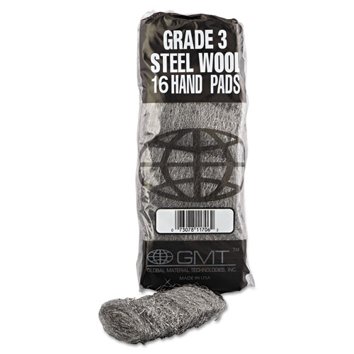 Industrial-Quality Steel Wool Hand Pads, #3 Medium, Steel Gray, 16 Pads/Sleeve, 12 Sleeves/Carton. Picture 2
