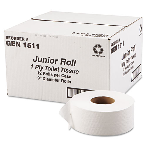 JRT Jumbo Bath Tissue, Septic Safe, 1-Ply, White, 3.3 x 1,200 ft, 12 Rolls/Carton. Picture 2
