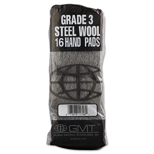 Industrial-Quality Steel Wool Hand Pads, #3 Medium, Steel Gray, 16 Pads/Sleeve, 12 Sleeves/Carton. Picture 3