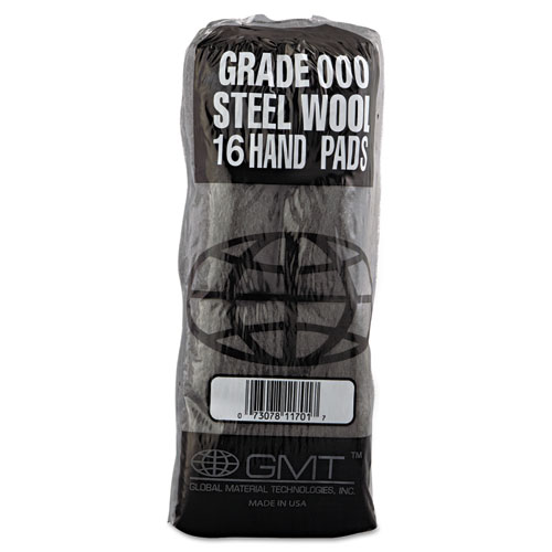 Industrial-Quality Steel Wool Hand Pads, #000 Extra Fine, Steel Gray, 16 Pads/Sleeve, 12 Sleeves/Carton. Picture 3