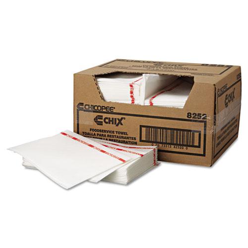 Food Service Towels, Cotton, 13 x 21, White/Red, 150/Carton. The main picture.