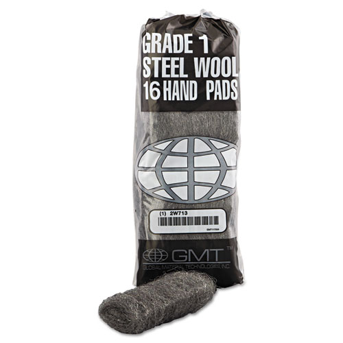 Industrial-Quality Steel Wool Hand Pads, #1 Medium, Steel Gray, 16 Pads/Sleeve, 12 Sleeves/Carton. Picture 3