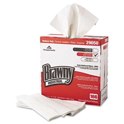 Medium Duty Scrim Reinforced Wipers, 4-Ply, 9.25 x 16.69, Unscented, White, 166/Box, 5 Boxes/Carton. Picture 2