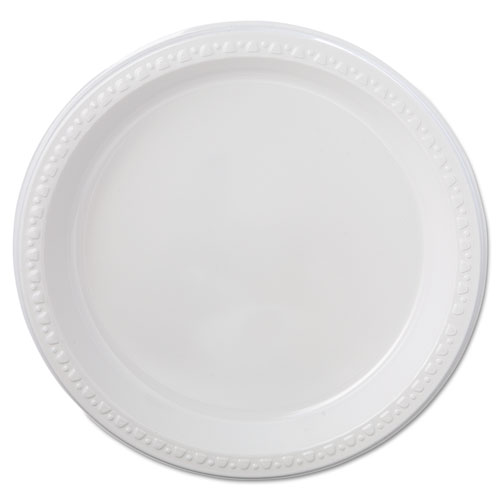 Heavyweight Plastic Plates, 9" dia, White, 125/Pack, 4 Packs/Carton. Picture 1