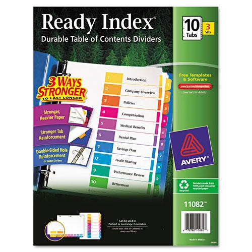 Customizable Table of Contents Ready Index Dividers with Multicolor Tabs, 10-Tab, 1 to 10, 11 x 8.5, White, 3 Sets. Picture 1