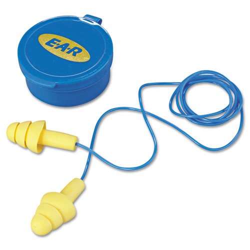 E-A-R UltraFit Multi-Use Earplugs, Corded, 25NRR, Yellow/Blue, 50 Pairs. Picture 1