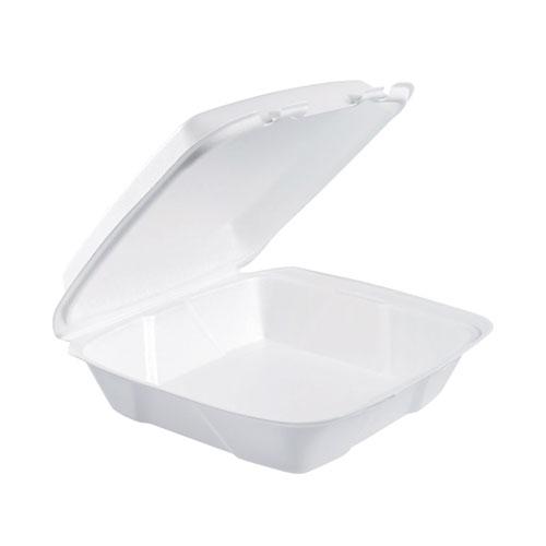 Foam Hinged Lid Containers, 9 x 9 x 3, White, 200/Carton. Picture 1