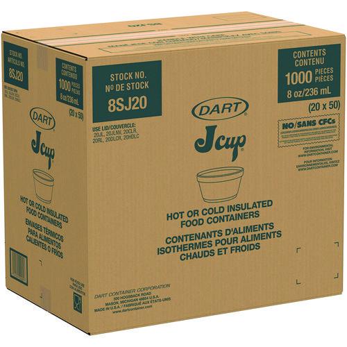Food Containers, Squat, 8 oz, White, Foam, 1,000/Carton. Picture 3