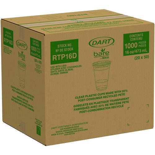 Bare Eco-Forward RPET Cold Cups, ProPlanet Seal, 16 oz to 18 oz, Leaf Design, Clear, 50/Pack, 20 Packs/Carton. Picture 3
