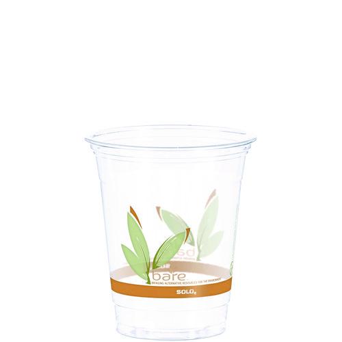 Bare Eco-Forward RPET Cold Cups, 12 oz to 14 oz, Leaf Design, Clear, Squat, 50/Pack. Picture 1