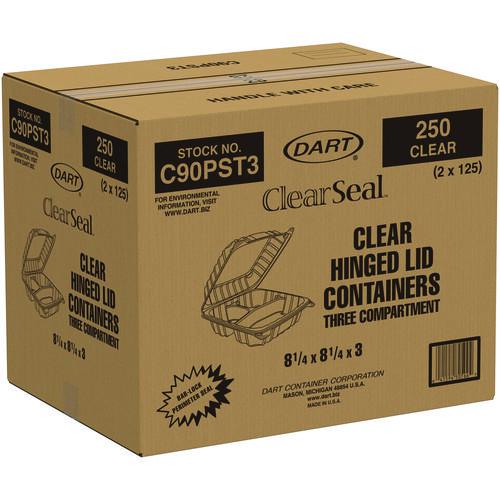 ClearSeal Hinged-Lid Plastic Containers, 8.25 x 8.25 x 3, Clear, Plastic, 125/Pack, 2 Packs/Carton. Picture 4