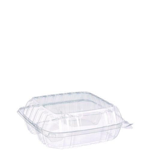 ClearSeal Hinged-Lid Plastic Containers, 8.25 x 8.25 x 3, Clear, Plastic, 125/Pack, 2 Packs/Carton. Picture 1