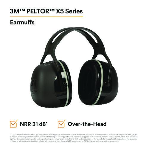 PELTOR X Series Earmuffs, Model X5A, 31 dB NRR, Black. Picture 2