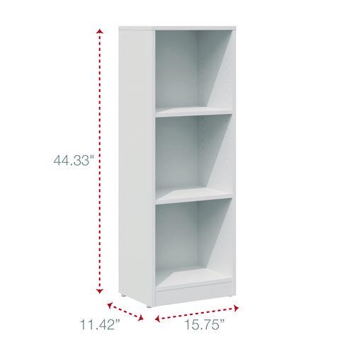 Three-Shelf Narrow-Footprint Bookcase, 15.75" x 11.42" x 44.33", White. Picture 4
