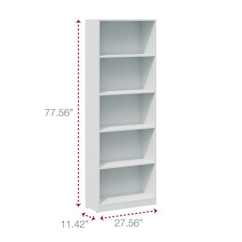 Five-Shelf Bookcase, 27.56" x 11.42" x 77.56", White. Picture 4