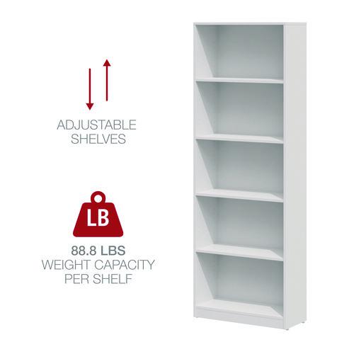 Five-Shelf Bookcase, 27.56" x 11.42" x 77.56", White. Picture 5