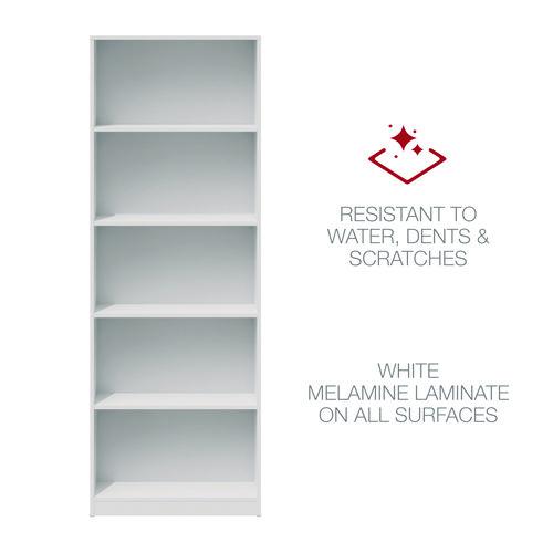 Five-Shelf Bookcase, 27.56" x 11.42" x 77.56", White. Picture 6