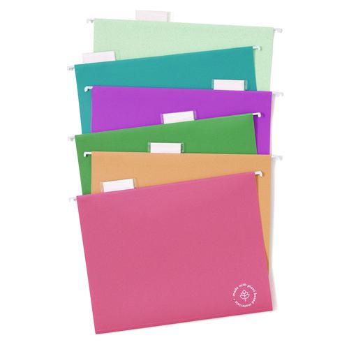 U-Eco Hanging File Folders, Letter Size, 1/5-Cut Tabs, Assorted, 12/Pack. Picture 1