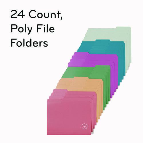 U-Eco Poly File Folders, 1/3 Cut Tabs: Assorted, Letter Size, 0.5" Expansion, Assorted Colors, 24/Pack. Picture 5