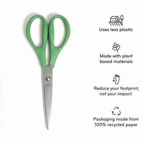 U-Eco Scissors, Concave Tip, 9.45" Long, 3" Cut Length, Assorted Straight Handle, 3/Pack. Picture 2