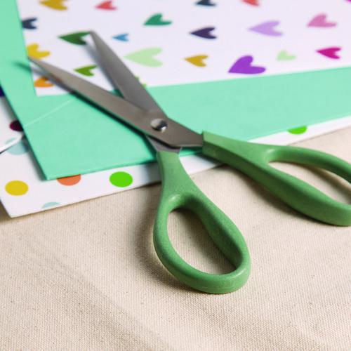 U-Eco Scissors, Concave Tip, 9.45" Long, 3" Cut Length, Assorted Straight Handle, 3/Pack. Picture 8