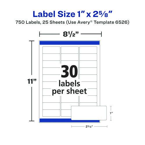 Glossy White Easy Peel Mailing Labels w/ Sure Feed Technology, Laser Printers, 1 x 2.63, White, 30/Sheet, 25 Sheets/Pack. Picture 6