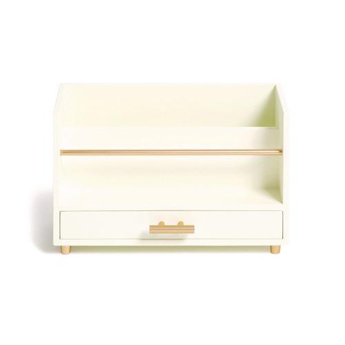 Juliet Desk Organizer, 3 Compartments, 1 Drawer, 9.5" x 4.2" x 4.9", White/Gold, Wood/Metal. Picture 1