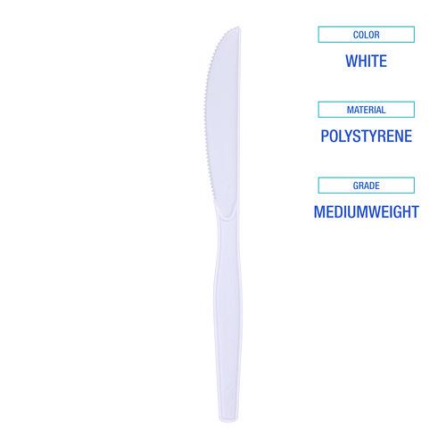 Mediumweight Polystyrene Cutlery, Knife, White, 10 Boxes of 100/Carton. Picture 5