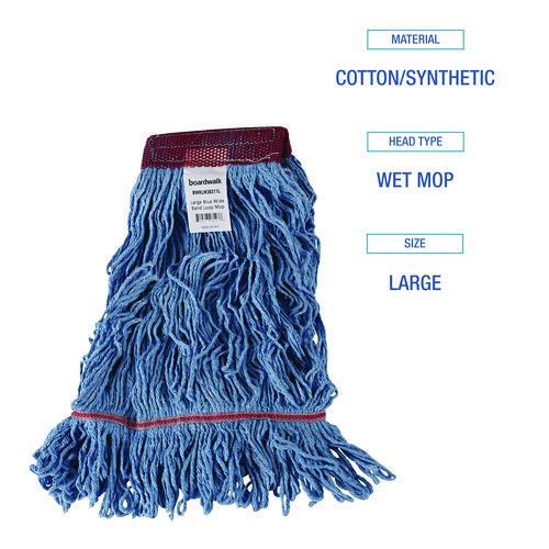 Cotton Mop Heads, Cotton/Synthetic, Large, Looped End, Wideband, Blue, 12/CT. Picture 6
