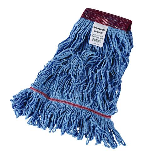 Cotton Mop Heads, Cotton/Synthetic, Large, Looped End, Wideband, Blue, 12/CT. Picture 1