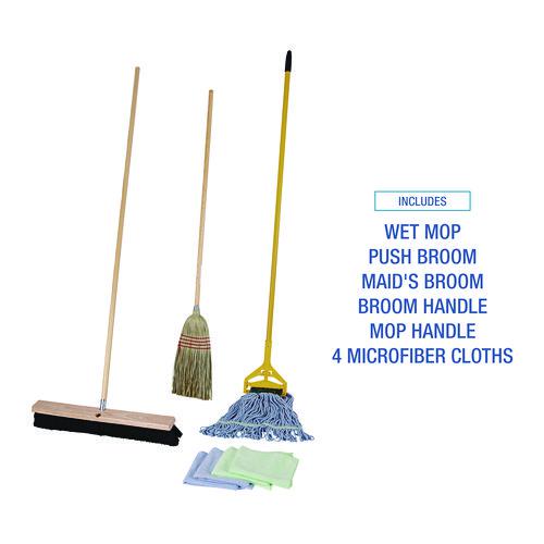 Cleaning Kit, Medium Blue Cotton/Rayon/Synthetic Head, 60" Natural/Yellow Wood/Metal Handle. Picture 9