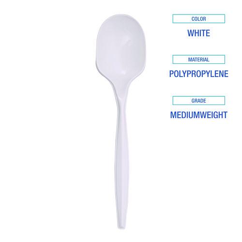 Mediumweight Polypropylene Cutlery, Soup Spoon, White, 1000/Carton. Picture 5