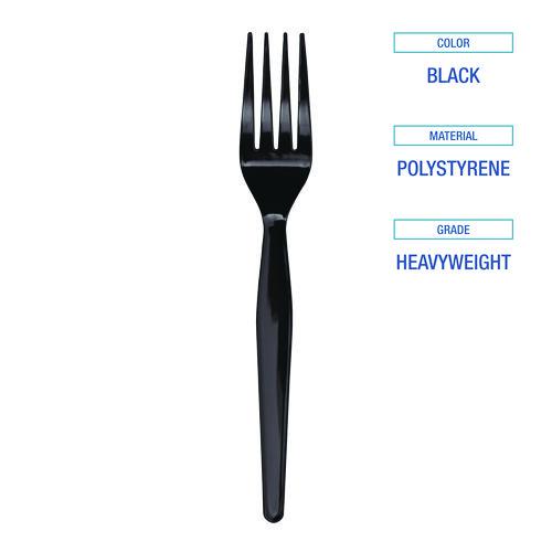 Heavyweight Polystyrene Cutlery, Fork, Black, 1000/Carton. Picture 5